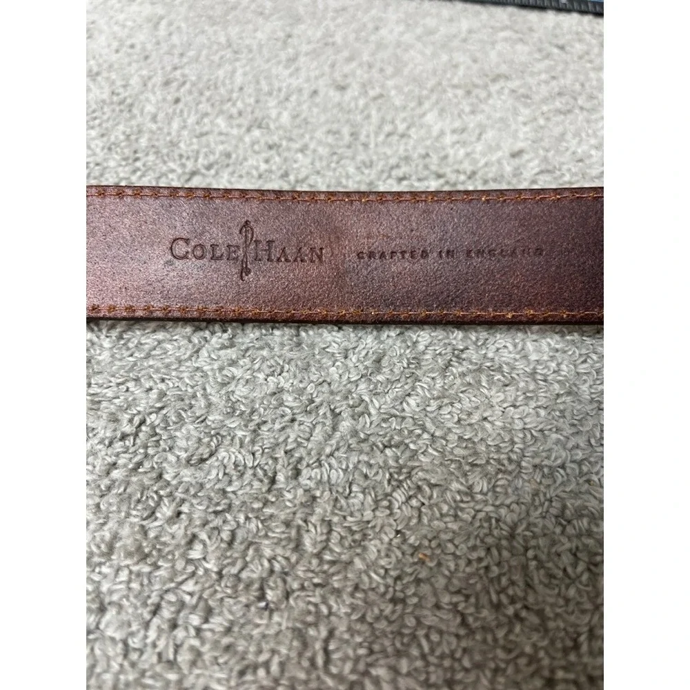 Cole Haan Mens Brown Leather Belt Solid Brass Buckle Crafted in England Size 34